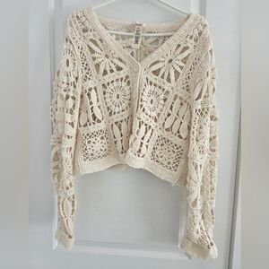 Ultra Pink Cream Crochet Cardigan